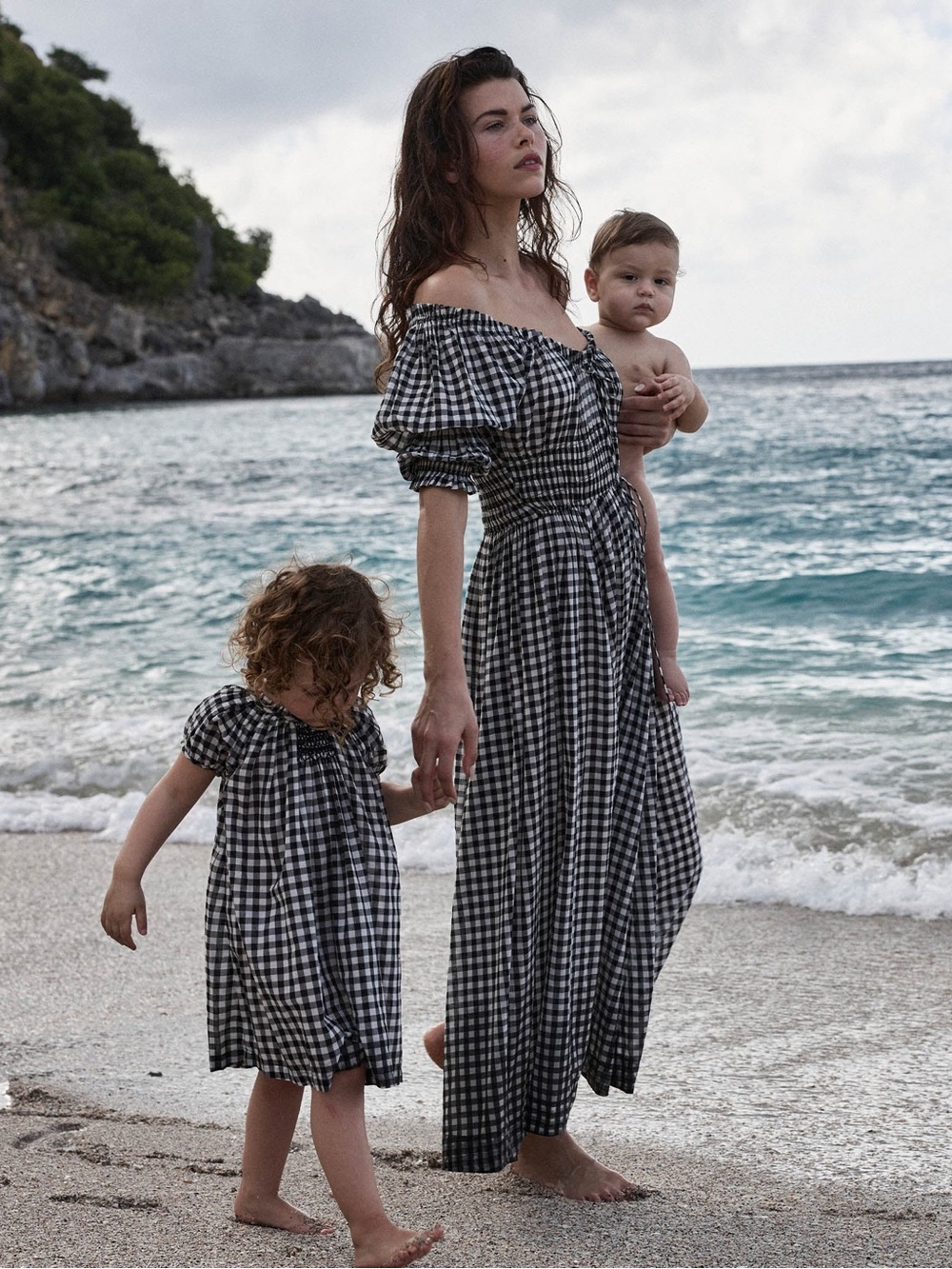 NWT Doen Ischia Dress Black & White Gingham Off-Shoulder Maxi Dress